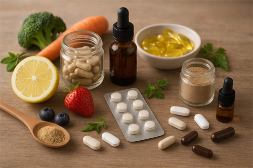 Verschiedene Früchte und Gemüse als Symbol für Mikronährstoffe